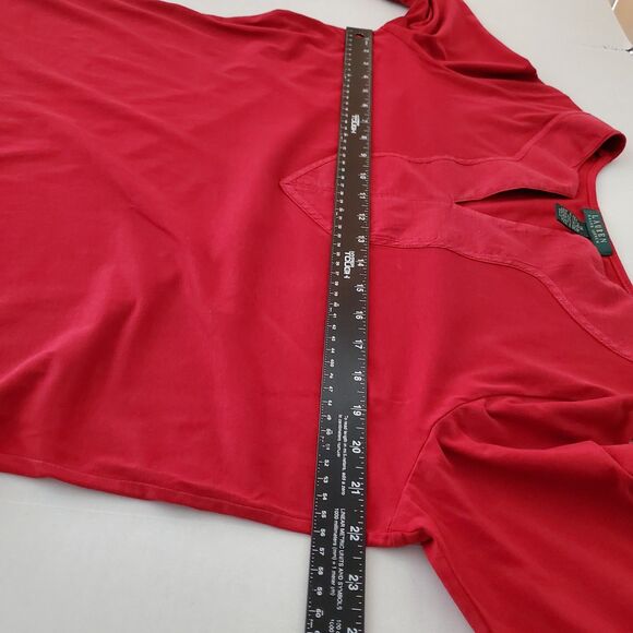 Ralph Lauren Plus Size 1X Red 100% Cotton V-Neck 3/4 Sleeve Tunic Top Comfy Cozy - Picture 6 of 10